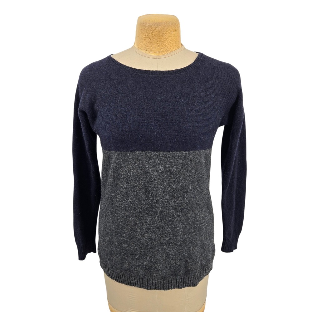 Uniqlo Sweater Women Size M Colorblock Wool Alpaca Blend Knit Navy Gray Career